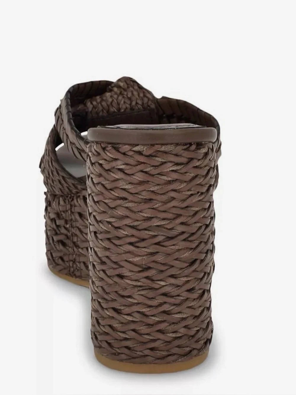 New in Box GUESS Brown Evah Woven Platform Wedge Sandals, size 9.